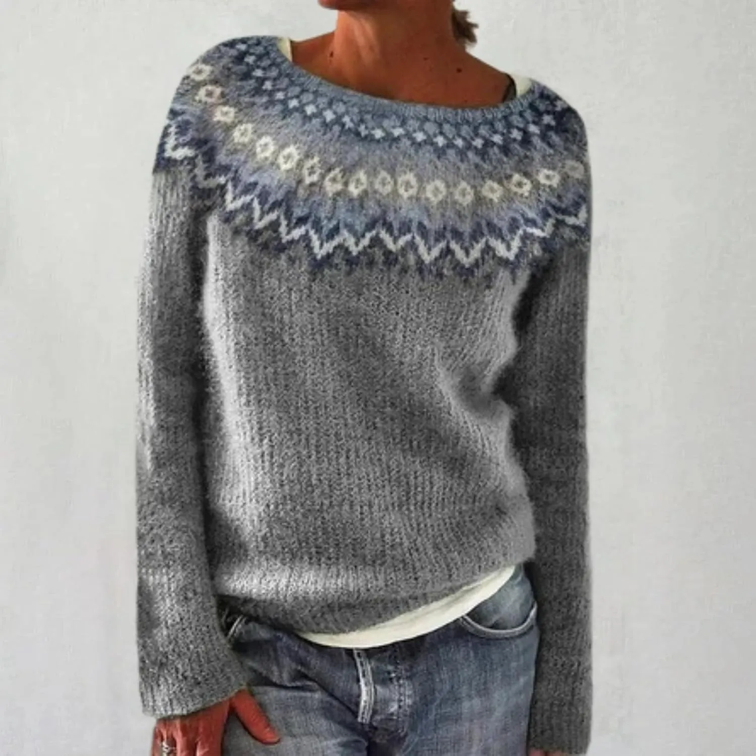 Womens Valentines Day Knitted Fair Isle Print Retro Sweater Long Sleeve Crewneck Sweater Fall Sweaters for Women 2024