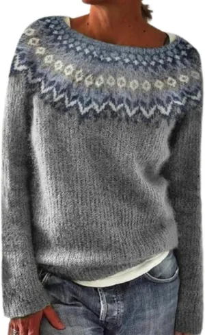 Womens Valentines Day Knitted Fair Isle Print Retro Sweater Long Sleeve Crewneck Sweater Fall Sweaters for Women 2024