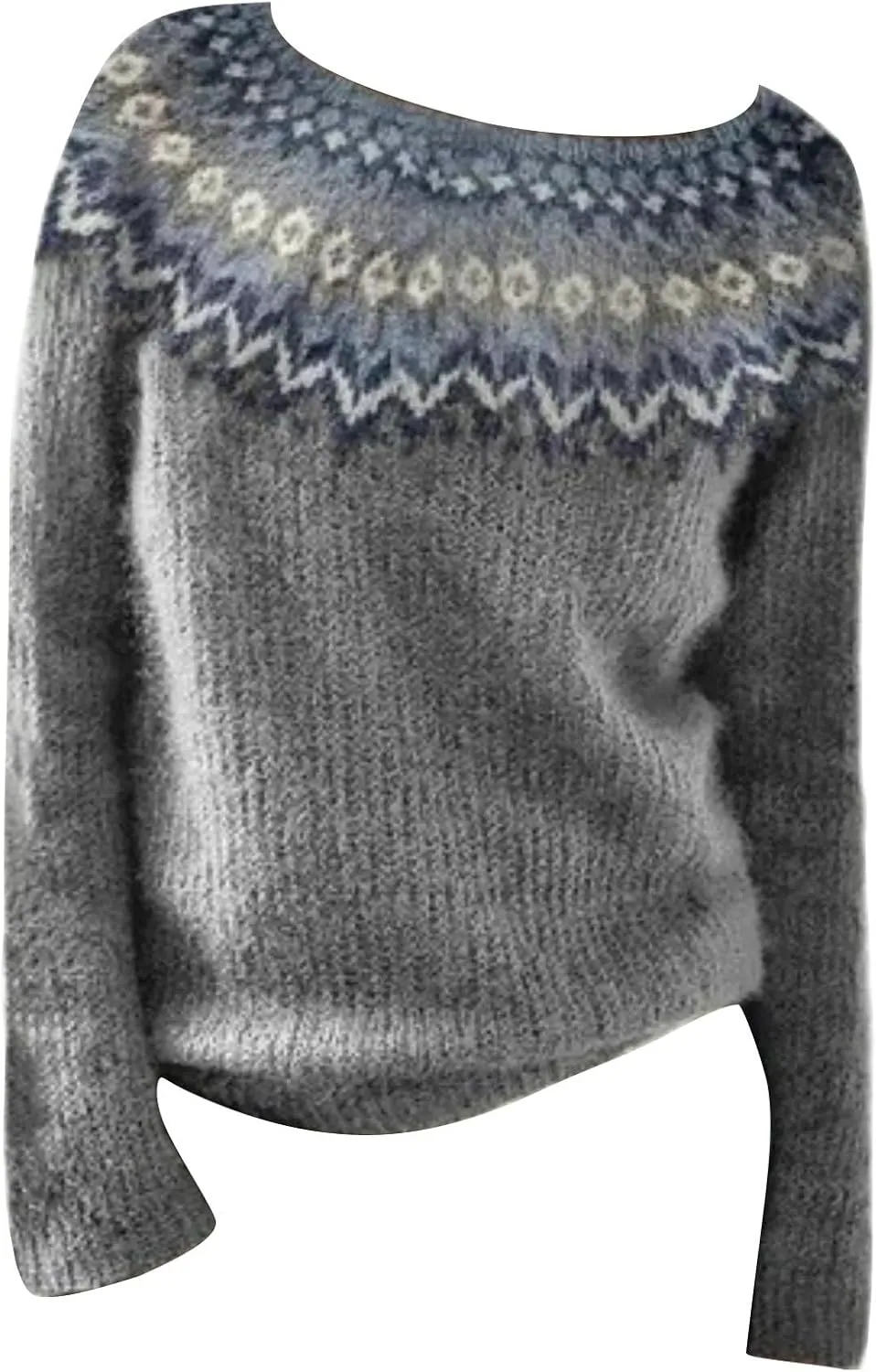 Womens Valentines Day Knitted Fair Isle Print Retro Sweater Long Sleeve Crewneck Sweater Fall Sweaters for Women 2024