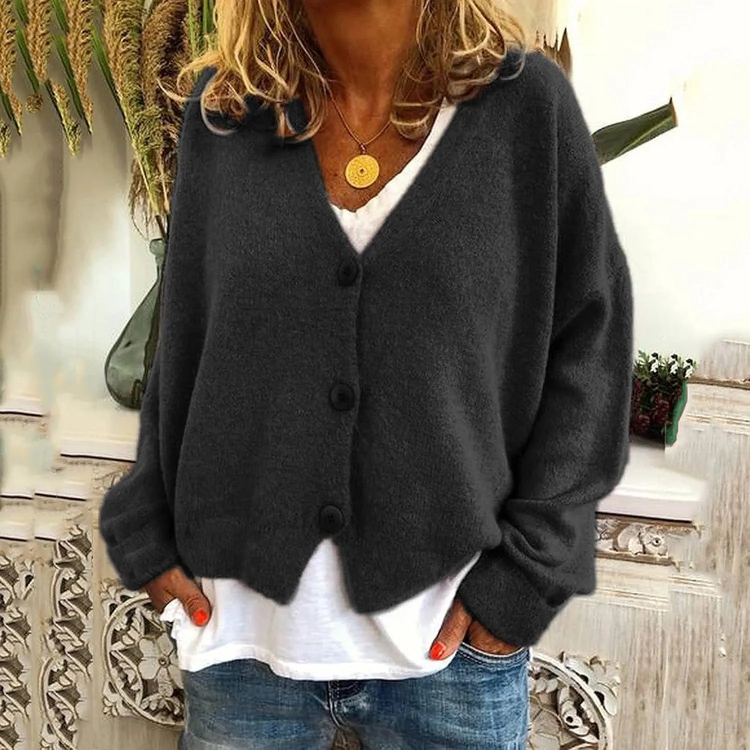 Women's Vintage Preppy Cable Knit Cardigan Sweather Casual Plain Artistic Aesthetic Oversized Crop Jacket Tops Clothes