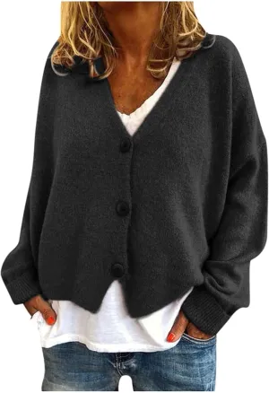 Women's Vintage Preppy Cable Knit Cardigan Sweather Casual Plain Artistic Aesthetic Oversized Crop Jacket Tops Clothes