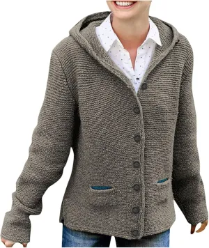 Women's Winter Button Down Soft Hoodies Cardigan Sweater Trendy Long Sleeve Solid Knitted Outwear Coat with Pocket