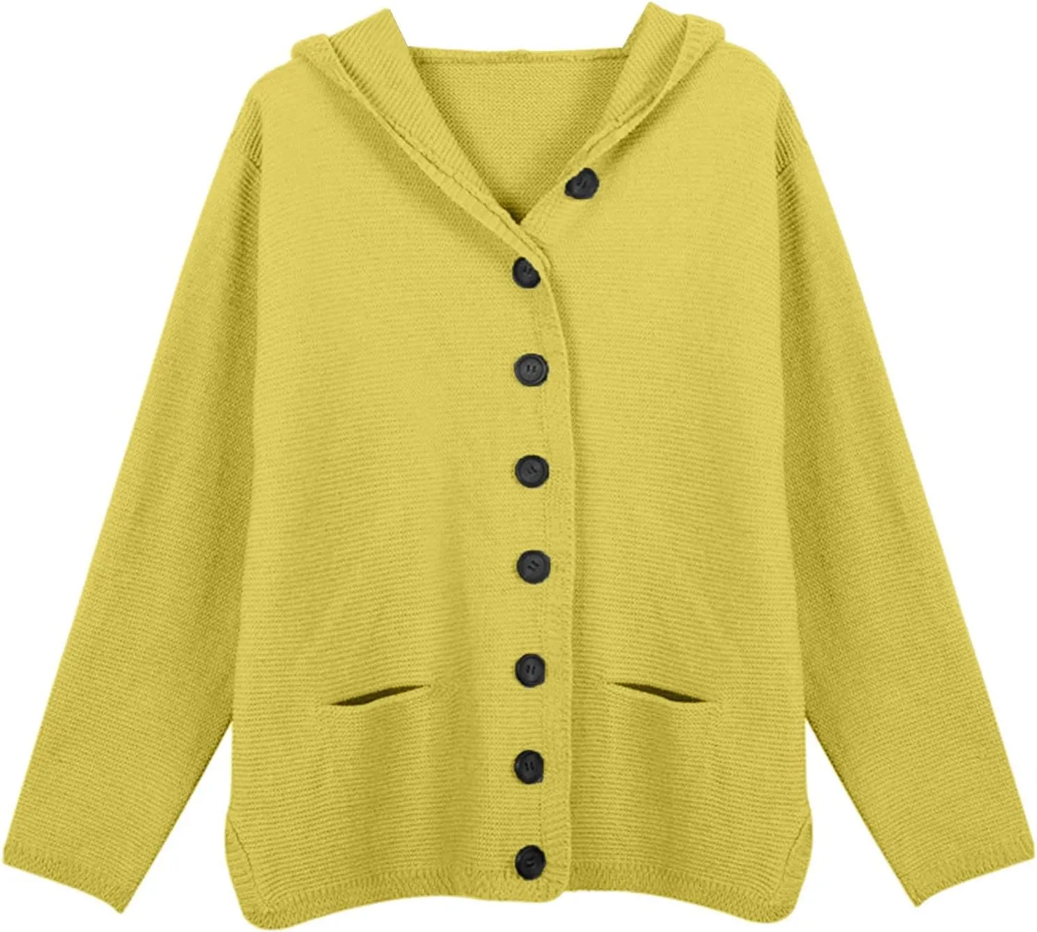 Women's Winter Button Down Soft Hoodies Cardigan Sweater Trendy Long Sleeve Solid Knitted Outwear Coat with Pocket