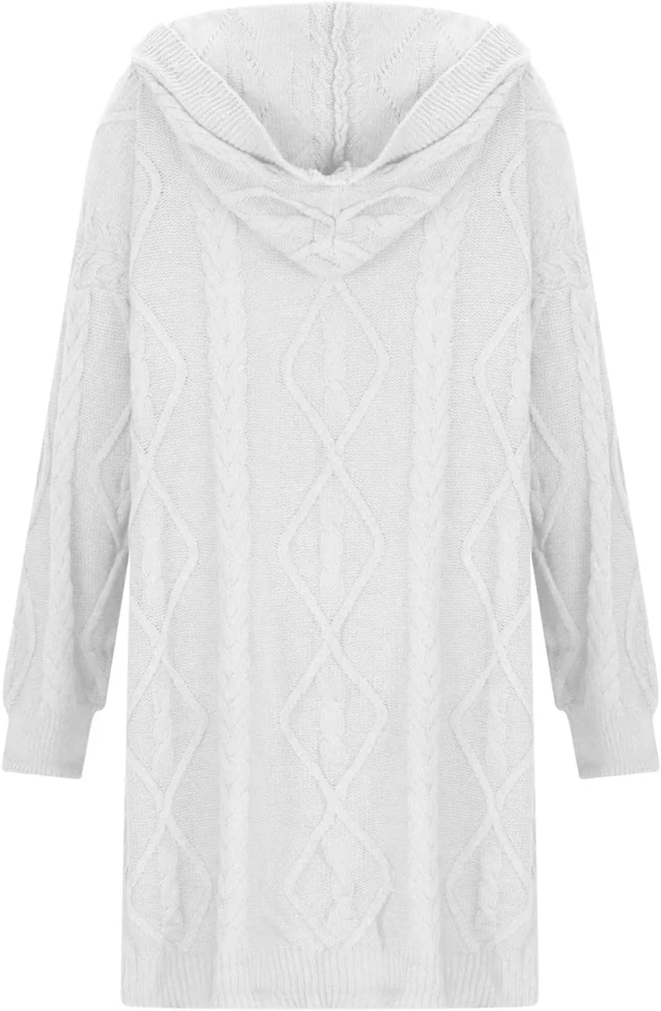 Women's Winter Open Front Chunky Knit Hoodies Sweater Long Sleeve Button Down Cardigan Casual Outwear with Pockets