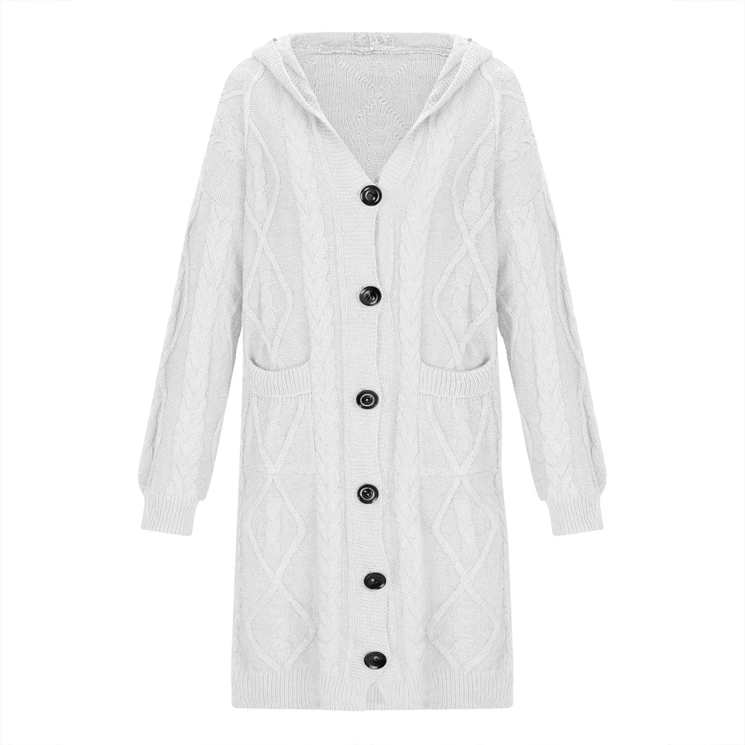 Women's Winter Open Front Chunky Knit Hoodies Sweater Long Sleeve Button Down Cardigan Casual Outwear with Pockets