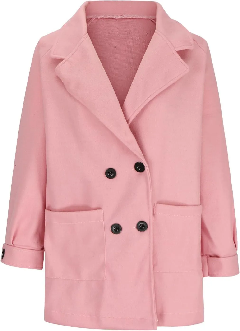Womens Winter Trench Coat Wool Blend Mid-Long Pea Coats Double-Breasted Notch Lapel Collared Jacket Outwear