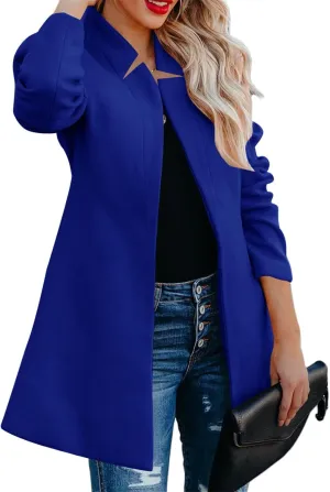 Womens Wool Blend Coat Business Casual Lapel Button Down Mid Long Pea Coat Winter Open Front Cardigans Outwear