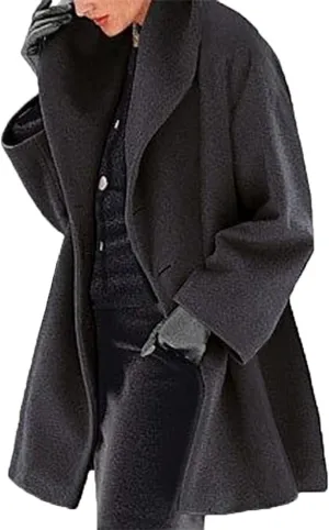 Womens Wool Blend Coat Oversized Notch Lapel Single Breasted Casual Mid Long Pea Trench Coat Overcoat Outerwear