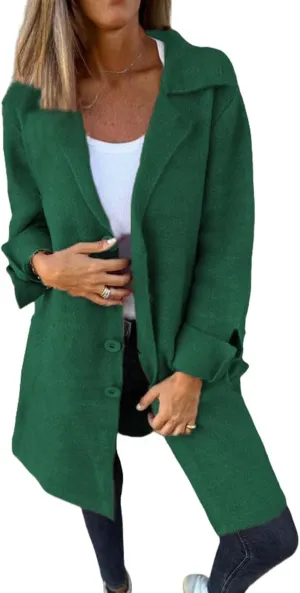 Womens Wool Blend Trench Coat Single Breasted Lapel Jacket Mid Length Solid Color Coat for Women