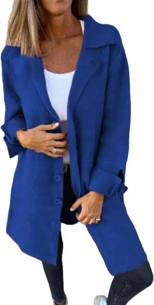 Womens Wool Blend Trench Coat Single Breasted Lapel Jacket Mid Length Solid Color Coat for Women