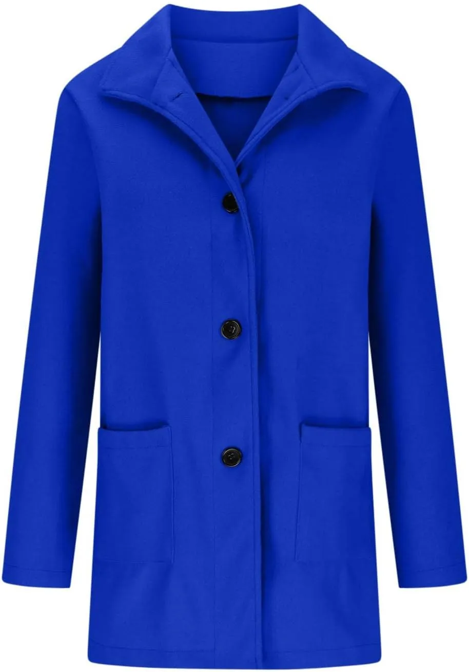 Women's Wool Blend Trench Jacket Button Pea Coat Open Front Woolen Coats Female Solid Trendy Outerwear with Pocket