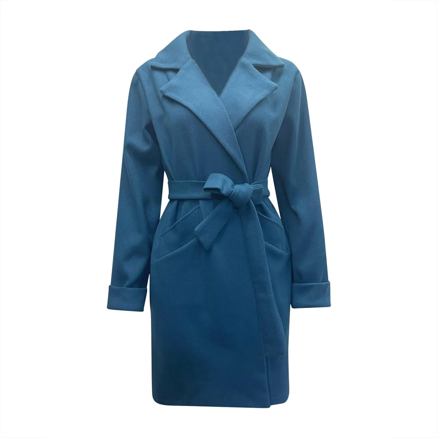 WomenS Wool Blend Winter Coats Double Breasted Notch Lapel Trench Coat Thicken Warm Overcoat Jackets with Belts