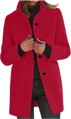 Womens Wool Blend Winter Coats Single Breasted Long Overcoats Stand Collar Slim Fit Jackets Trench Coat Outwear