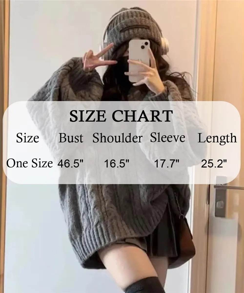 Women's Y2K Oversized Chunky Cable Knit Sweater Casual Long Sleeves V Neck Pullover Tops
