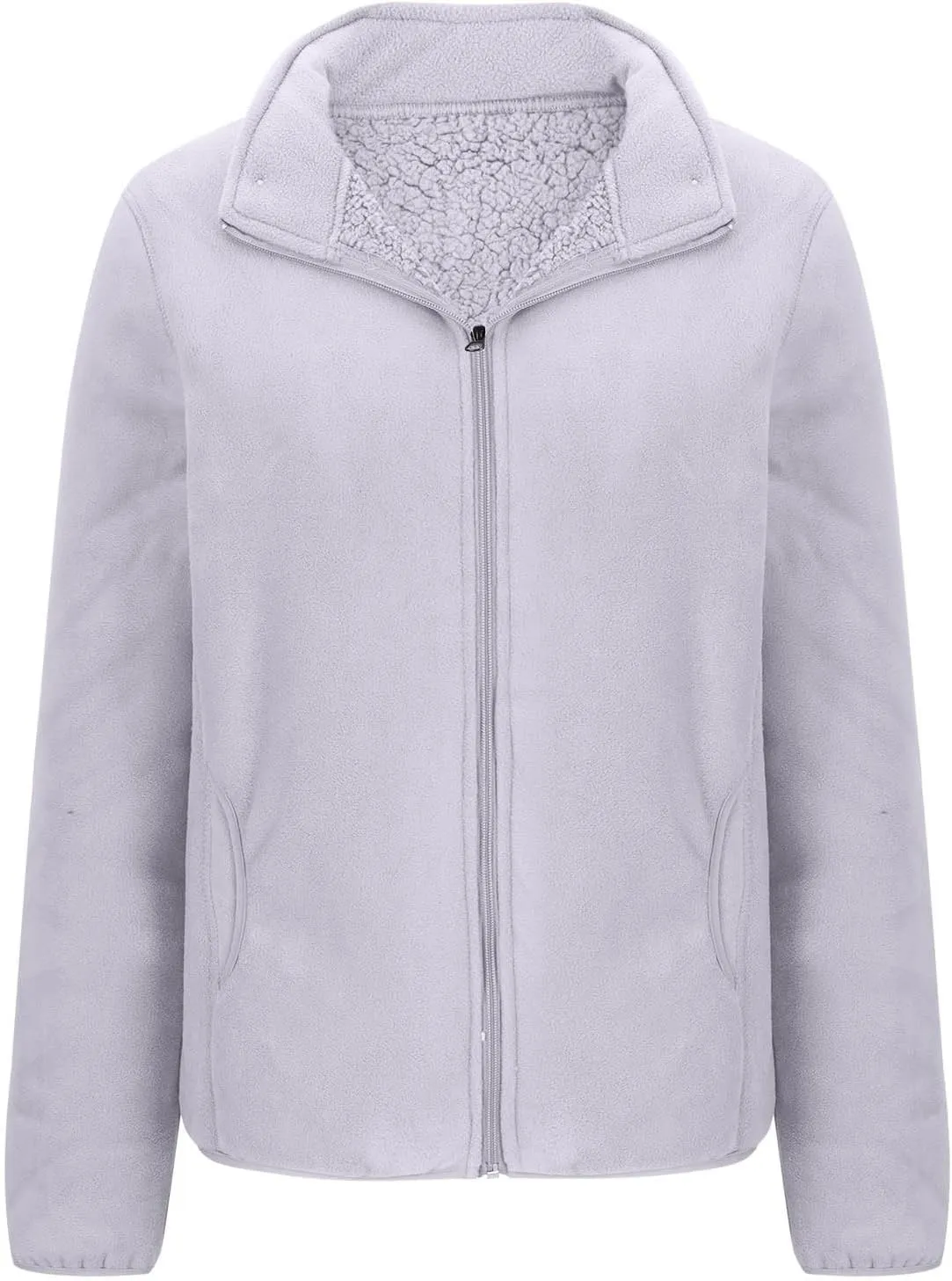 Women's Zip Up Fleece Jacket, Long Sleeve Warm Soft Polar Lightweight Coat with Pockets Fall Winter Outfits