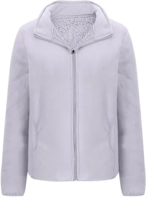 Women's Zip Up Fleece Jacket, Long Sleeve Warm Soft Polar Lightweight Coat with Pockets Fall Winter Outfits
