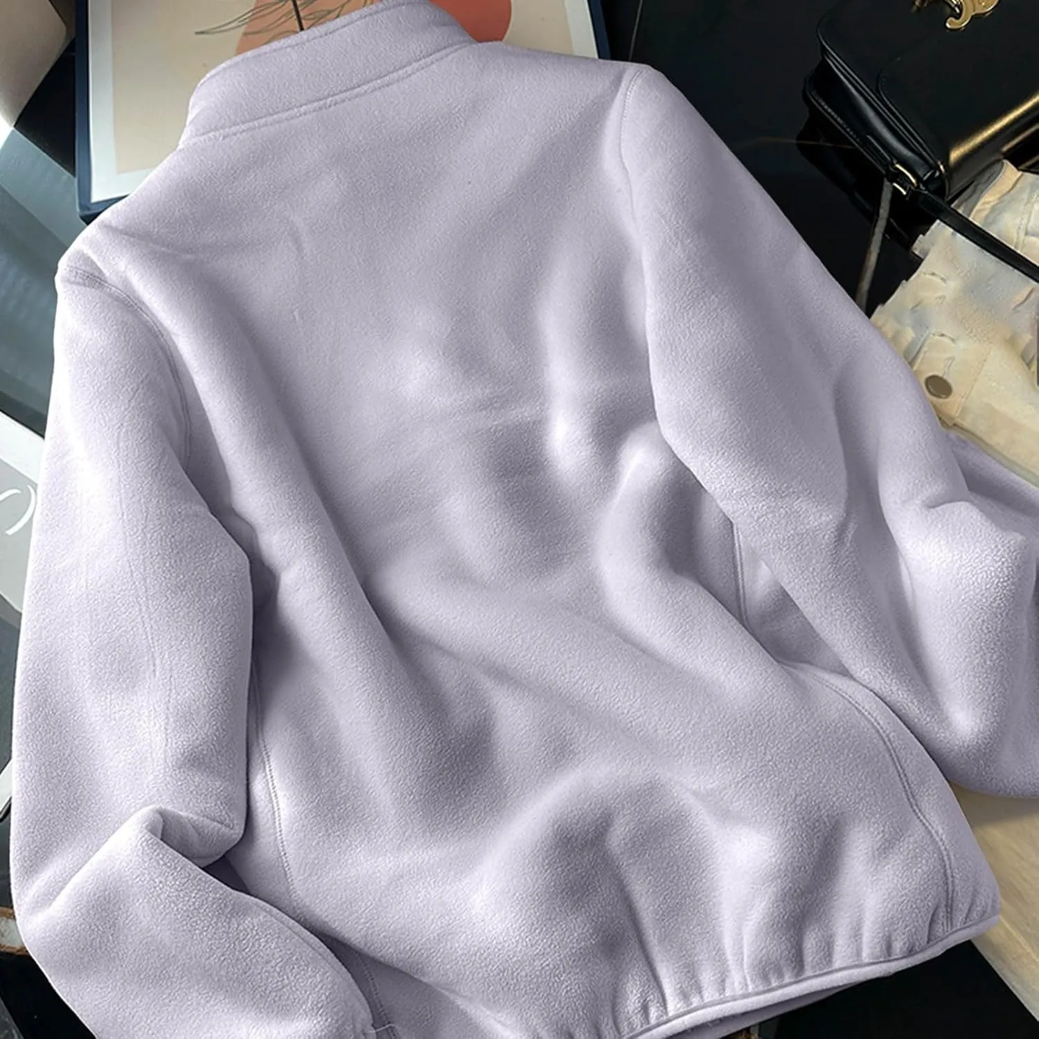 Women's Zip Up Fleece Jacket, Long Sleeve Warm Soft Polar Lightweight Coat with Pockets Fall Winter Outfits