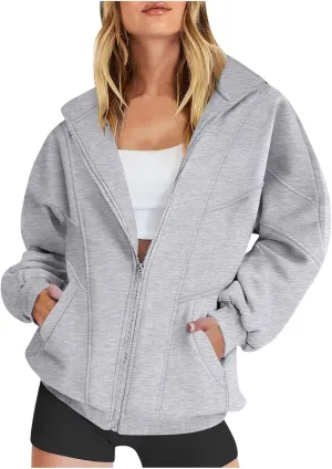 Womens Zip Up Hoodies Oversized Fleece Sweatshirts Jackets With Pockets 2024 Y2k Fashion Winter Fall Casual Outfits