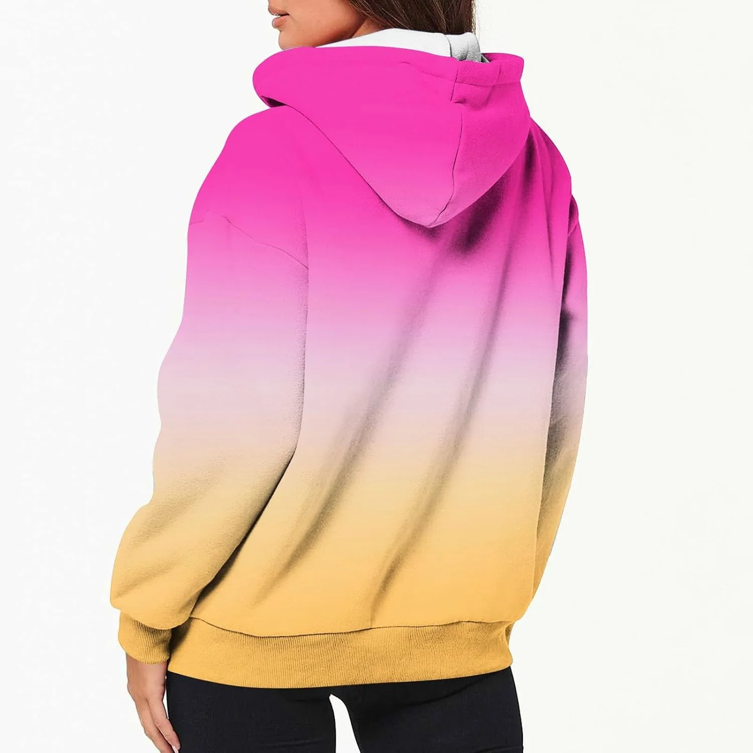Womens Zip Up Hoodies Sherpa Lined Fleece Thermal Jacket Full Zip Long Sleeve Sweatshirts Gradient Color Shirts Coat