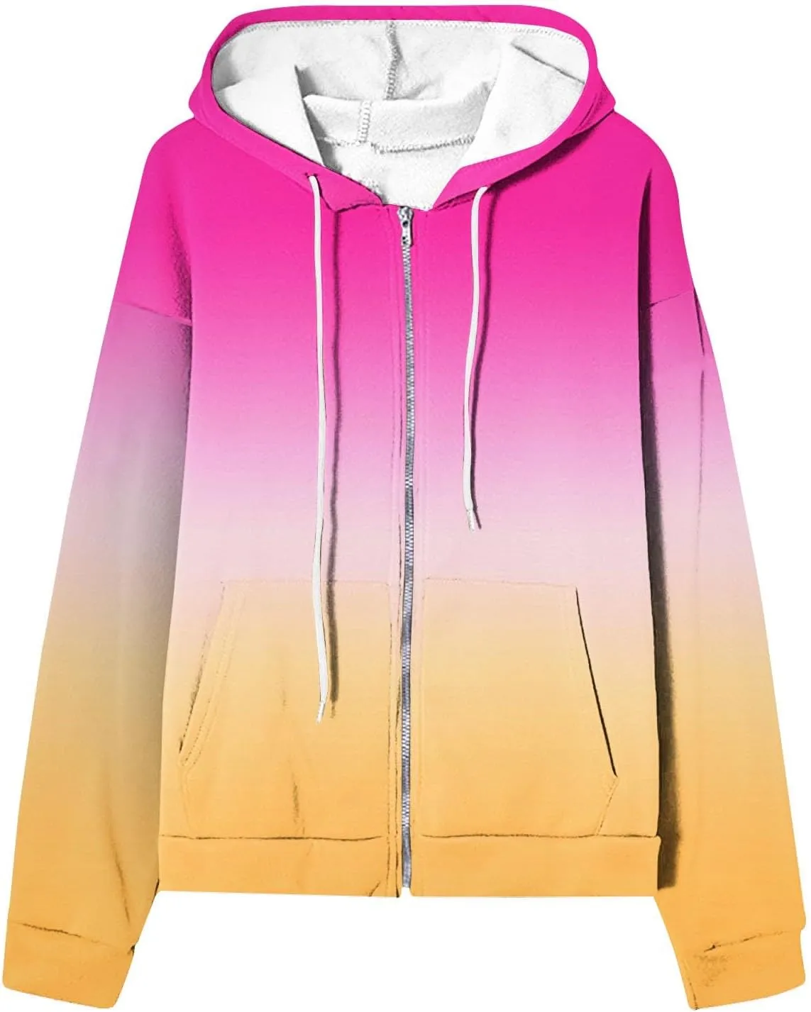 Womens Zip Up Hoodies Sherpa Lined Fleece Thermal Jacket Full Zip Long Sleeve Sweatshirts Gradient Color Shirts Coat