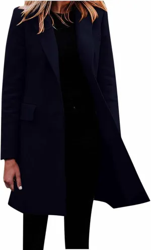 Wool Coat for Women 2024 Thicken Single Breasted Pea Coat Mid Long Stand Collar Trench Coat Winter Jackets with Pocket
