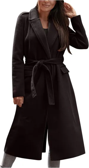 Wool Coats for Women Casual Oversized Long Winter Trench Coats Thicken Warm Notch Lapel Pea Coat Jackets Outwear