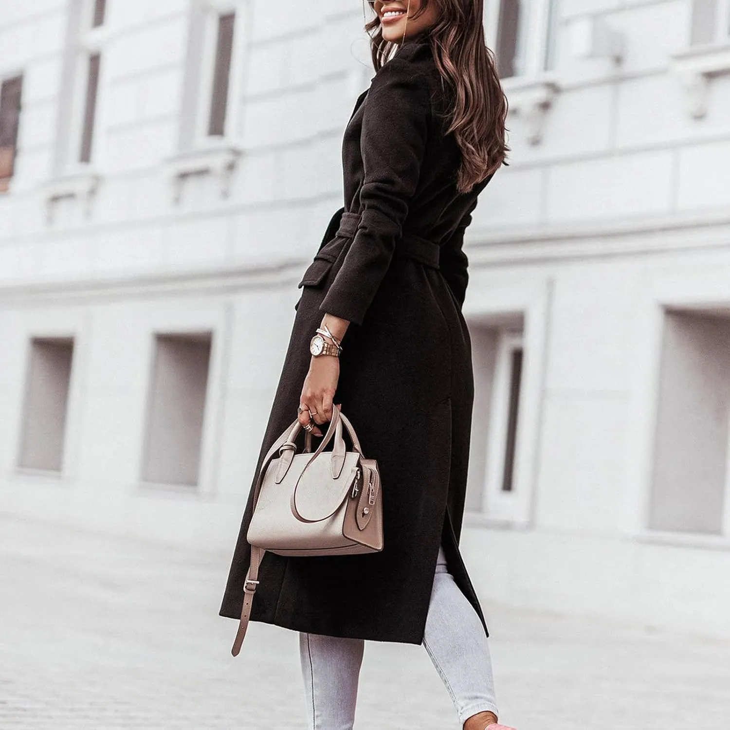 Wool Coats for Women Casual Oversized Long Winter Trench Coats Thicken Warm Notch Lapel Pea Coat Jackets Outwear