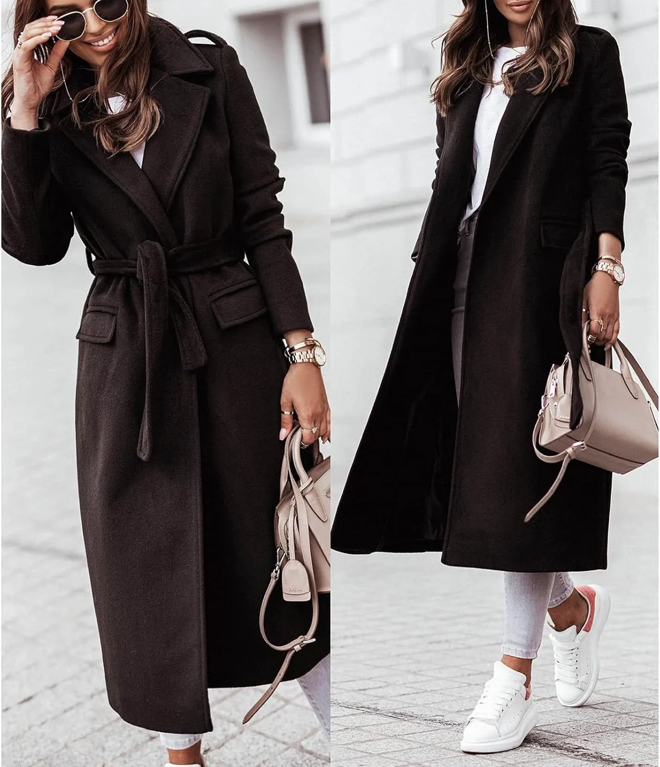 Wool Coats for Women Casual Oversized Long Winter Trench Coats Thicken Warm Notch Lapel Pea Coat Jackets Outwear