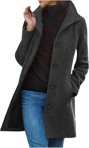 Wool Coats for Women Winter Thicken Wool Blend Pea Coat Stand Collar Single Breasted Casual Trench Coat Overcoat