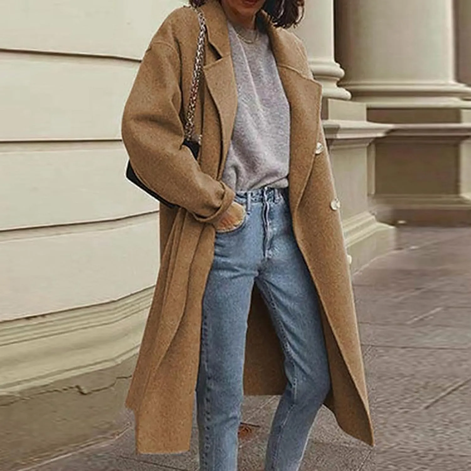 Wool Trench Coat for Women Oversized Notched Collar Single Breast Trench Coat Thicken Warm Winter Pea Coat Jackets