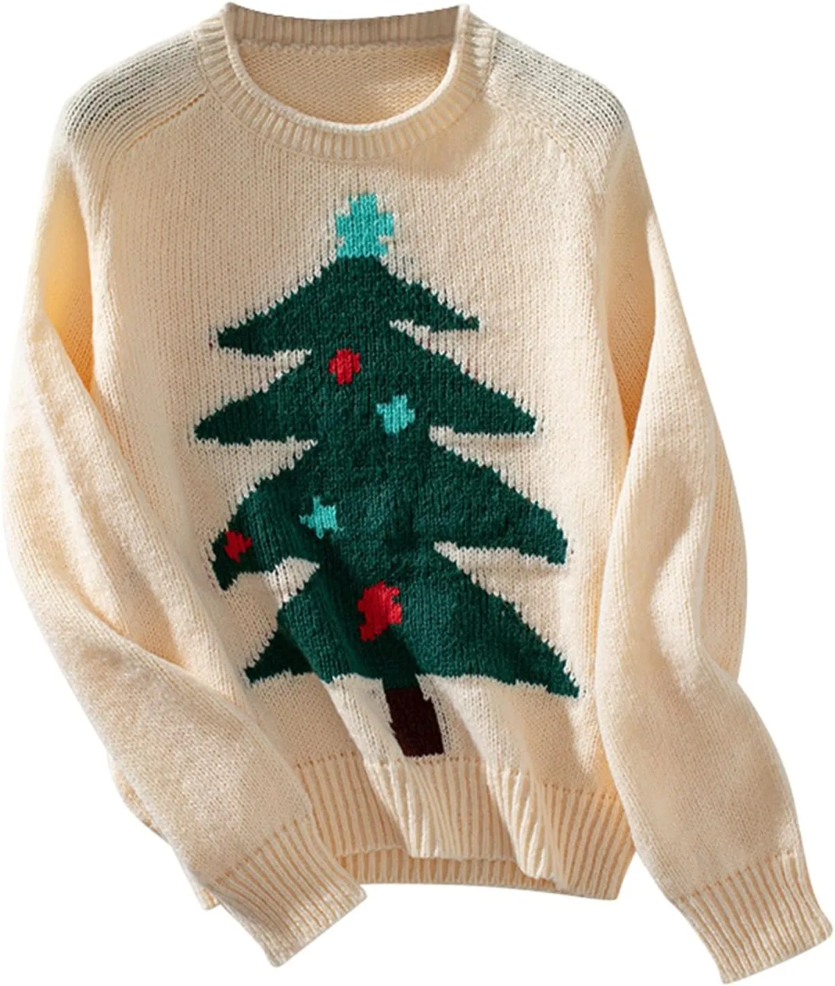 WYTong Women Christmas Sweaters Christmas Tree Knit Sweater Casual Round Neck Lightweight Pullover Funny Xmas Sweaters