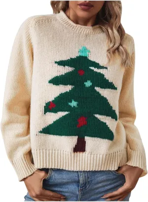 WYTong Women Christmas Sweaters Christmas Tree Knit Sweater Casual Round Neck Lightweight Pullover Funny Xmas Sweaters