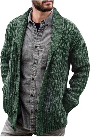 XIAXOGOOL Cardigan Mens Sweater Casual Stylish Shawl Collar Cardigan Cable Knitted Button Up Cardigan Sweaters