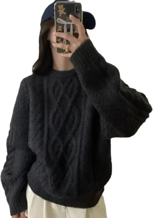 XPONNI Cable Knit Sweater Chunky Sweater Women Oversized Sweaters Y2k Long Sleeve Pullover Winter Fall Sweater Trendy 2024