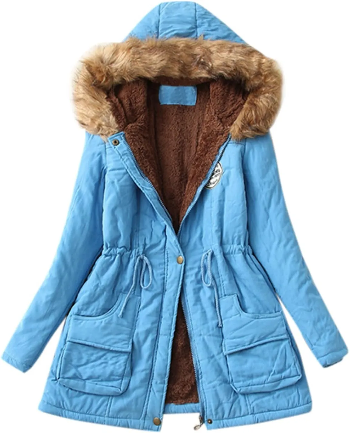 XUETON Winter Coats for Women Zip Up Hooded Warm Thicken Fleece Lined Parkas Military Safari Utility Anorak Jackets Outwear(Sky Blue,Small)