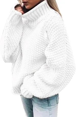 XUETON Womens Oversized Turtleneck Sweater Batwing Long Sleeve Casual Lightweight Loose Chunky Knit Pullover Knit Jumper Tops(White,XX-Large)