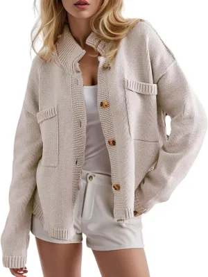 YKR Chunky Cardigan Sweaters for Women Trendy Button Up Casual Loose Knit Sweater Tops with Pockets