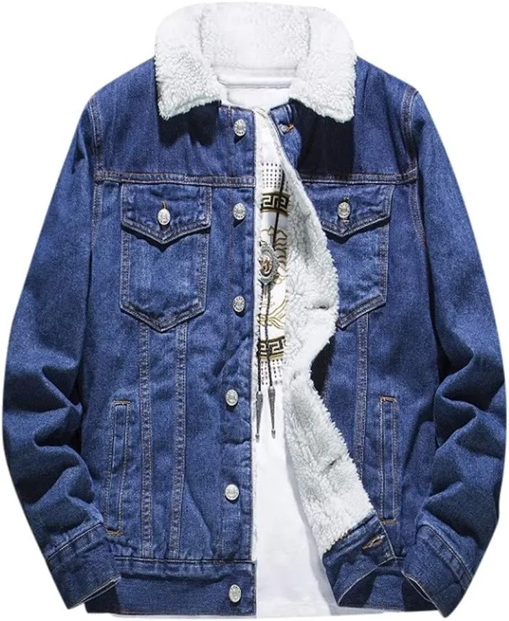 Ymosrh Men's Fashion Jacket Trendy Sherpa Lined Denim Jackets Fleece Warm Winter Work Trucker Coats Work Jacket, S-6XL