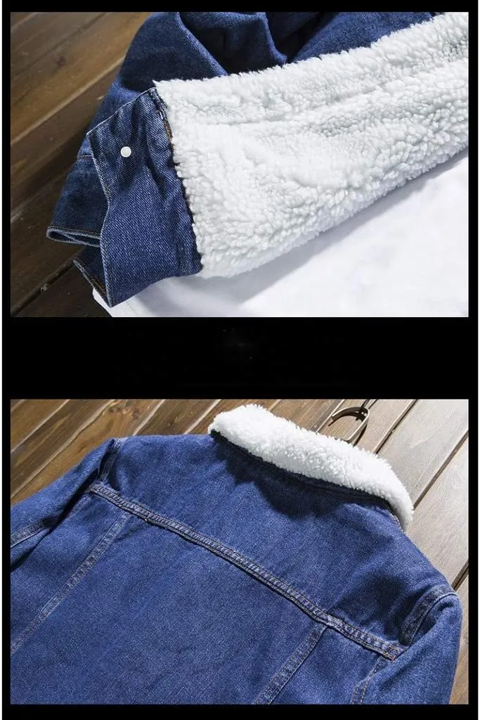 Ymosrh Men's Fashion Jacket Trendy Sherpa Lined Denim Jackets Fleece Warm Winter Work Trucker Coats Work Jacket, S-6XL