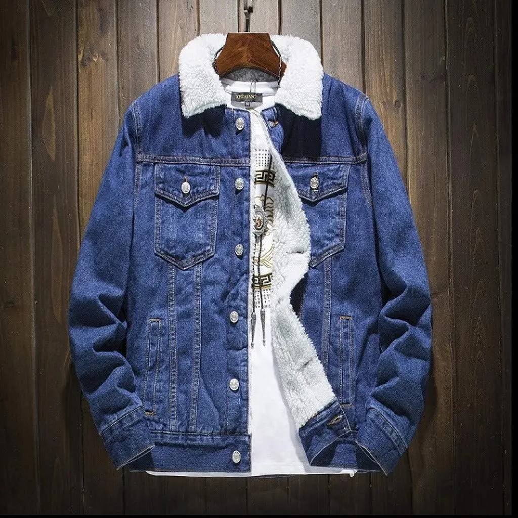 Ymosrh Men's Fashion Jacket Trendy Sherpa Lined Denim Jackets Fleece Warm Winter Work Trucker Coats Work Jacket, S-6XL