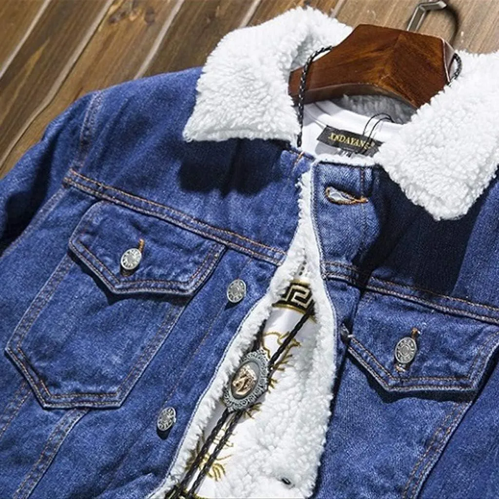 Ymosrh Men's Fashion Jacket Trendy Sherpa Lined Denim Jackets Fleece Warm Winter Work Trucker Coats Work Jacket, S-6XL