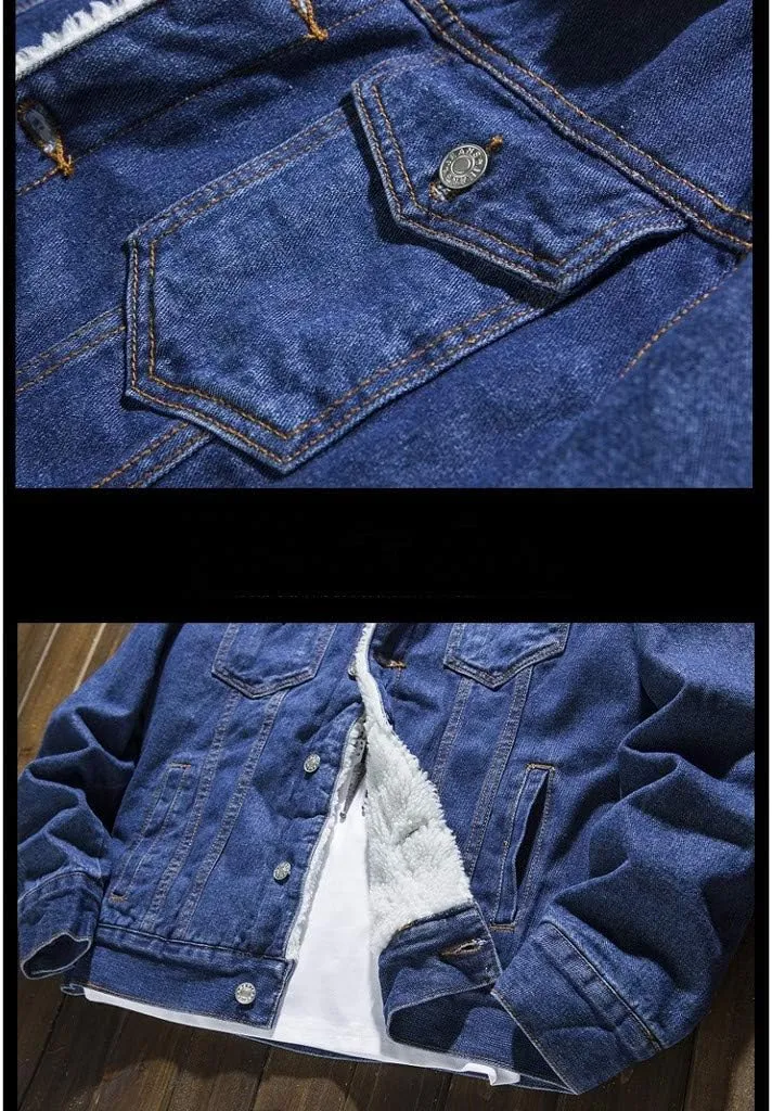 Ymosrh Men's Fashion Jacket Trendy Sherpa Lined Denim Jackets Fleece Warm Winter Work Trucker Coats Work Jacket, S-6XL