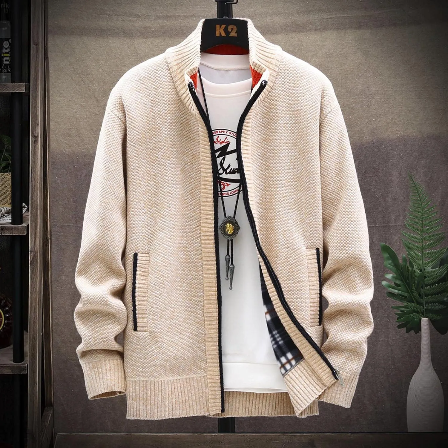 Ymosrh Mens Jackets and Winter Men's Fashion Loose Cardigan Warm Lapel Hooded Jacket Sweater Lightweight Rain Jacket