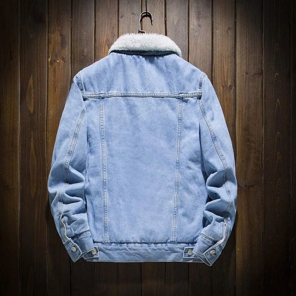 Ymosrh Men's Jackets Fashion Winter Denim Jacket Thick Fleece Lined Trucker Jackets Casual Jean Coat Outwear Jacket, S-6XL