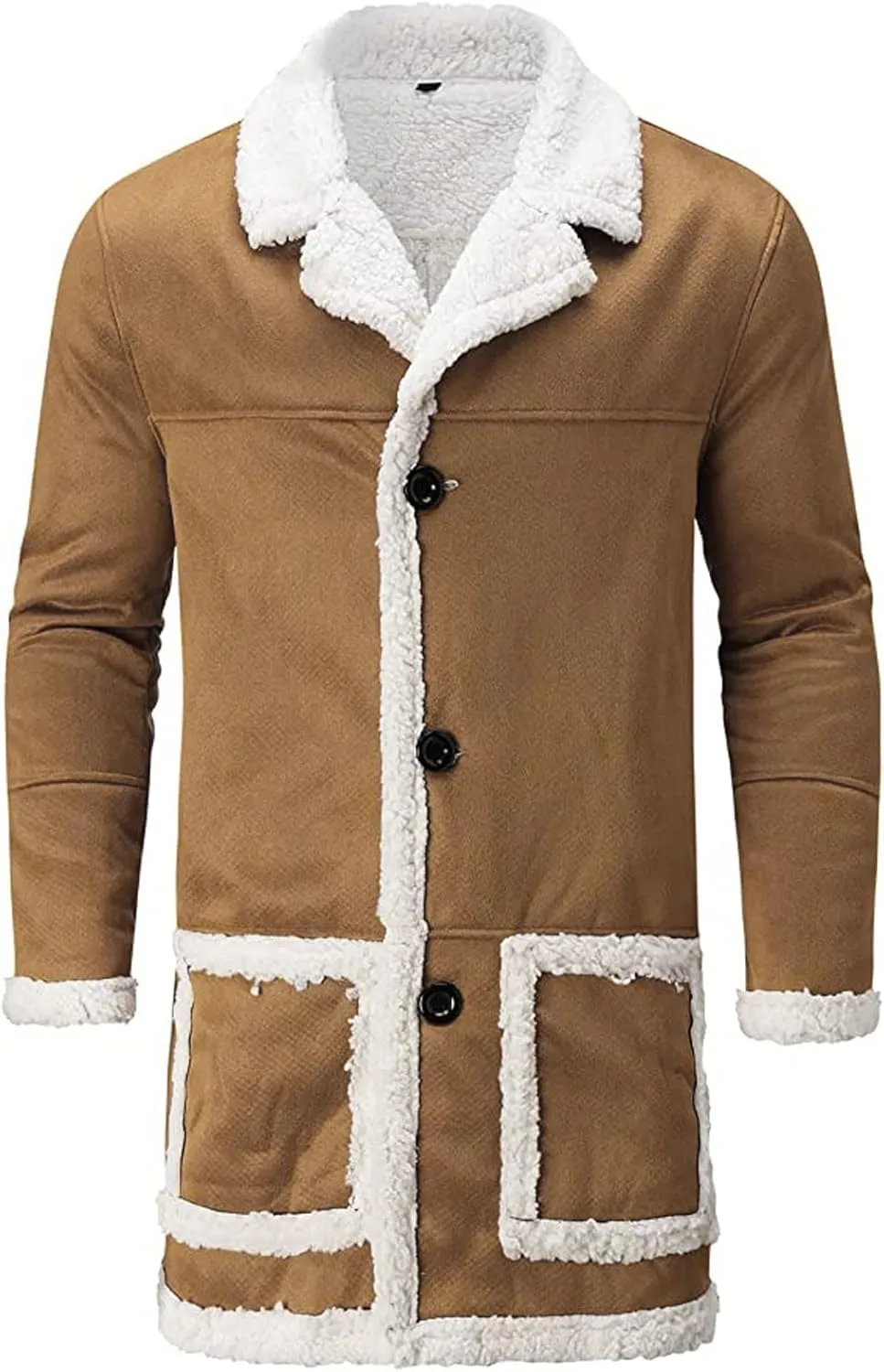 Ymosrh Men's Warm Coat Casual Sherpa Fleece Lined Jackets Winter Fur Collar Long Trench Coats with Pockets Jacket, M-5XL