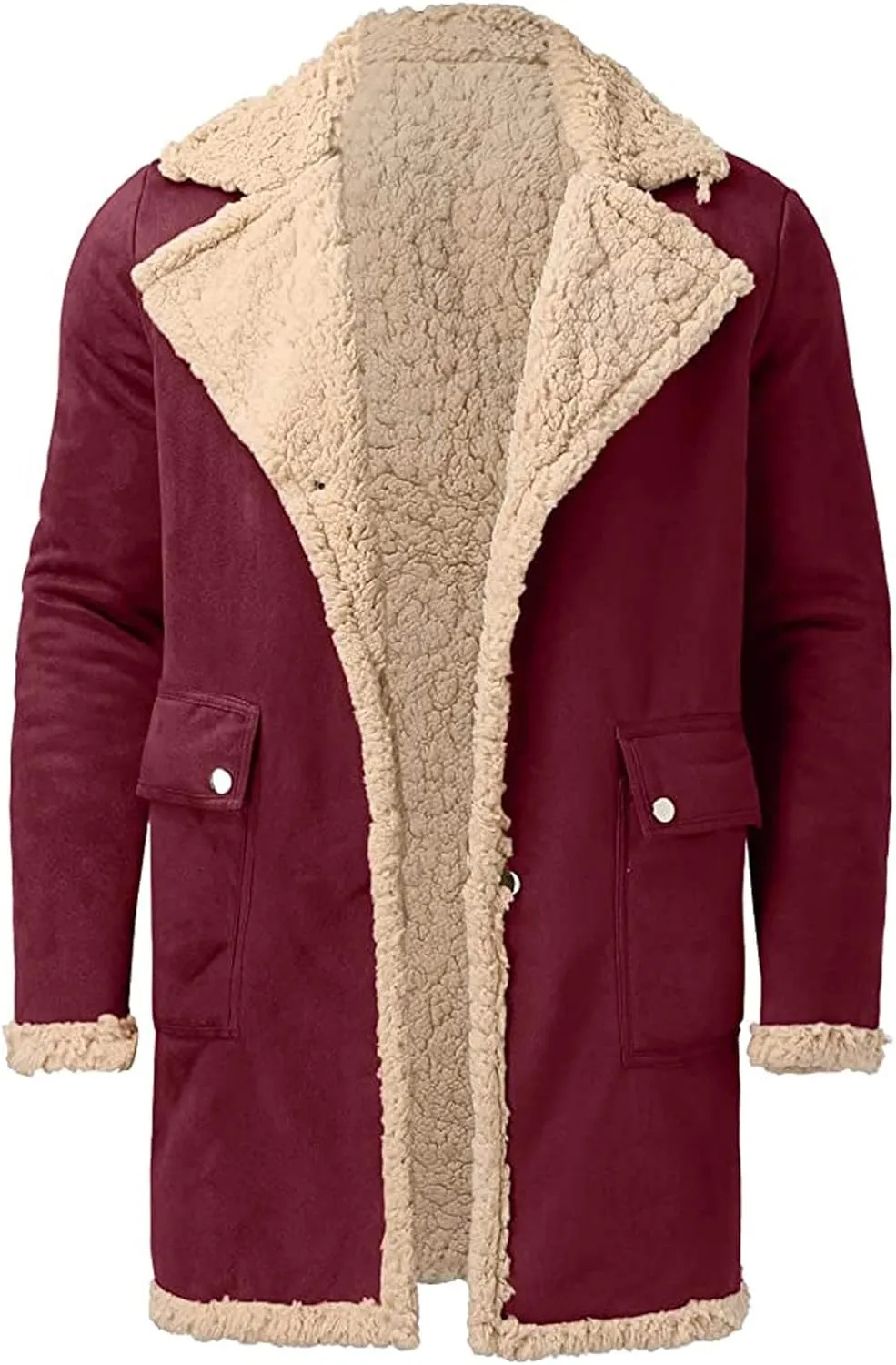 Ymosrh Men's Winter Trench Coat Sherpa Lined Pea Coat Business Casual Overcoat Long Jacket Coat, L-5XL