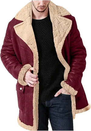 Ymosrh Men's Winter Trench Coat Sherpa Lined Pea Coat Business Casual Overcoat Long Jacket Coat, L-5XL