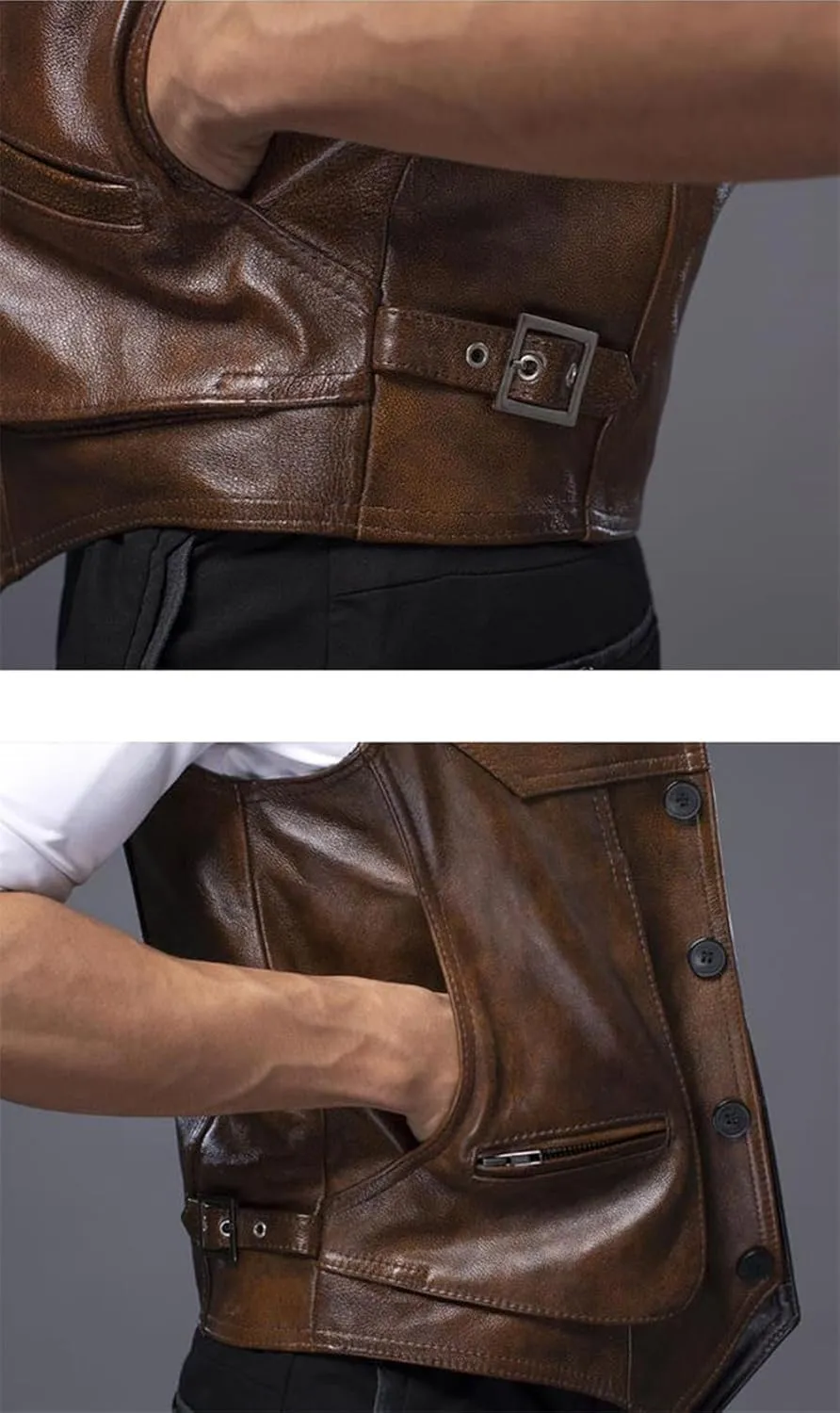 Youllyuu Classical Motorcycle Biker Leather Vest Men Genuine Leather Sleeveless Jackets Button Waistcoat
