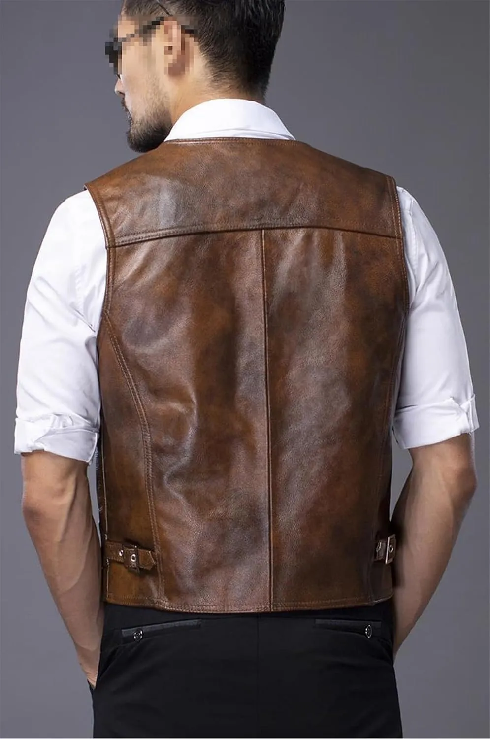 Youllyuu Classical Motorcycle Biker Leather Vest Men Genuine Leather Sleeveless Jackets Button Waistcoat