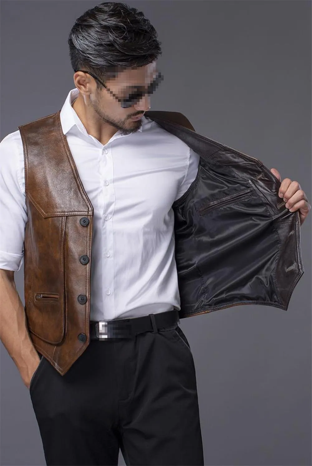 Youllyuu Classical Motorcycle Biker Leather Vest Men Genuine Leather Sleeveless Jackets Button Waistcoat